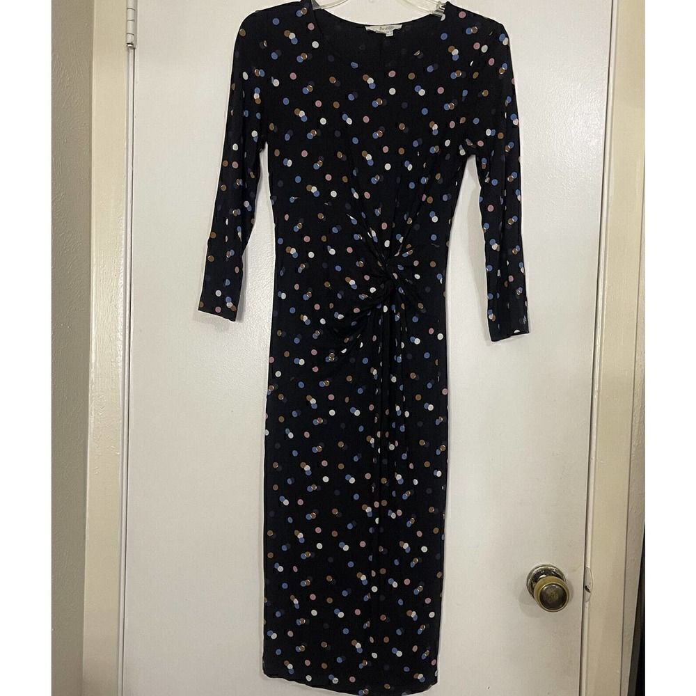 Boden Rosalie Polka Dot Jersey Knit Twist Front Dress Navy Blue Size 4